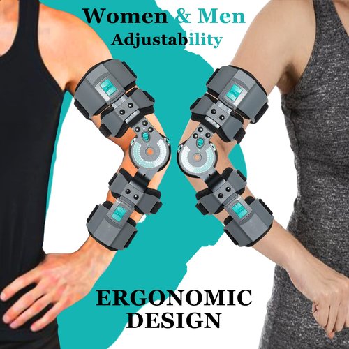 DOUKOM Hinged Post Op Elbow Brace, Adjustable Range of Motion Support Stabilizer for Dislocated Arm, Post Tendon Injury & Surgery Pain Relief Recovery, Right