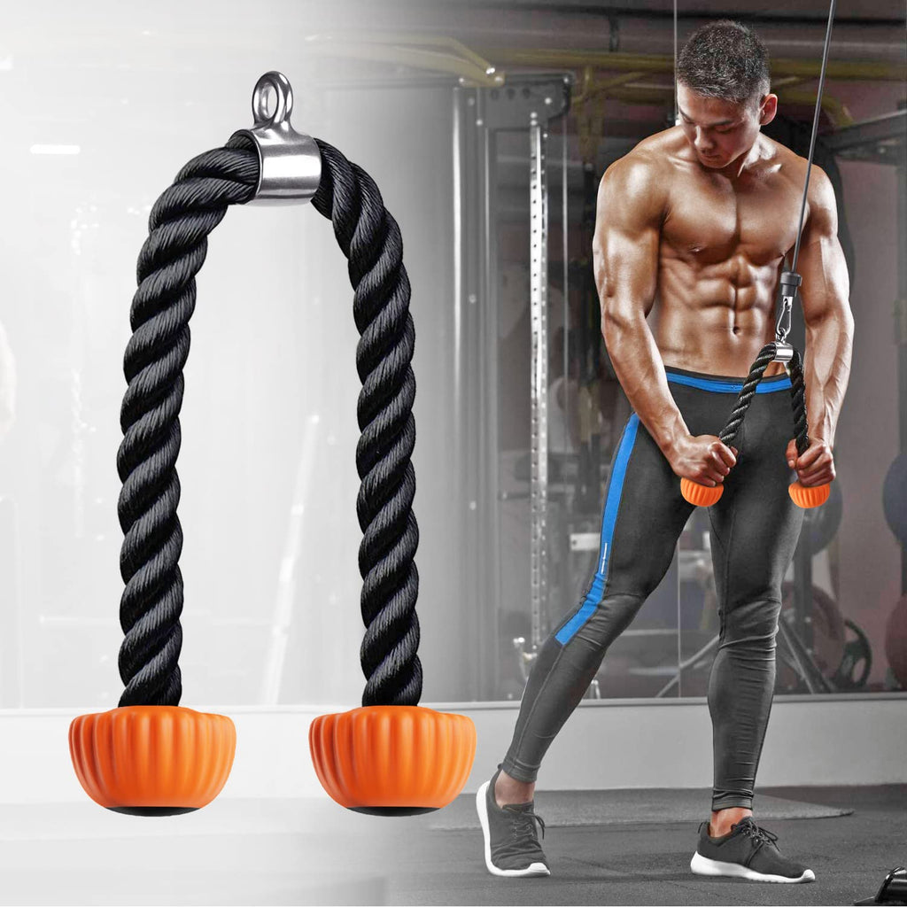 SELEWARE Tricep Rope Cable Machine Attachments for Gym, Universal Tricep Pull Down Rope with Soft Rubber Ends for Pulley System Home Gym Workout Fitness (Orange, 28")