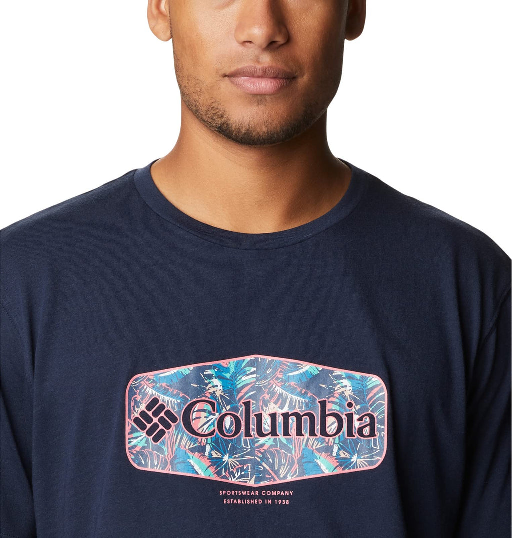 Columbia Men's Thistletown Hills Graphic Short Sleeve, Collegiate Navy HTHR/Wanderland Graphic, 2X Tall
