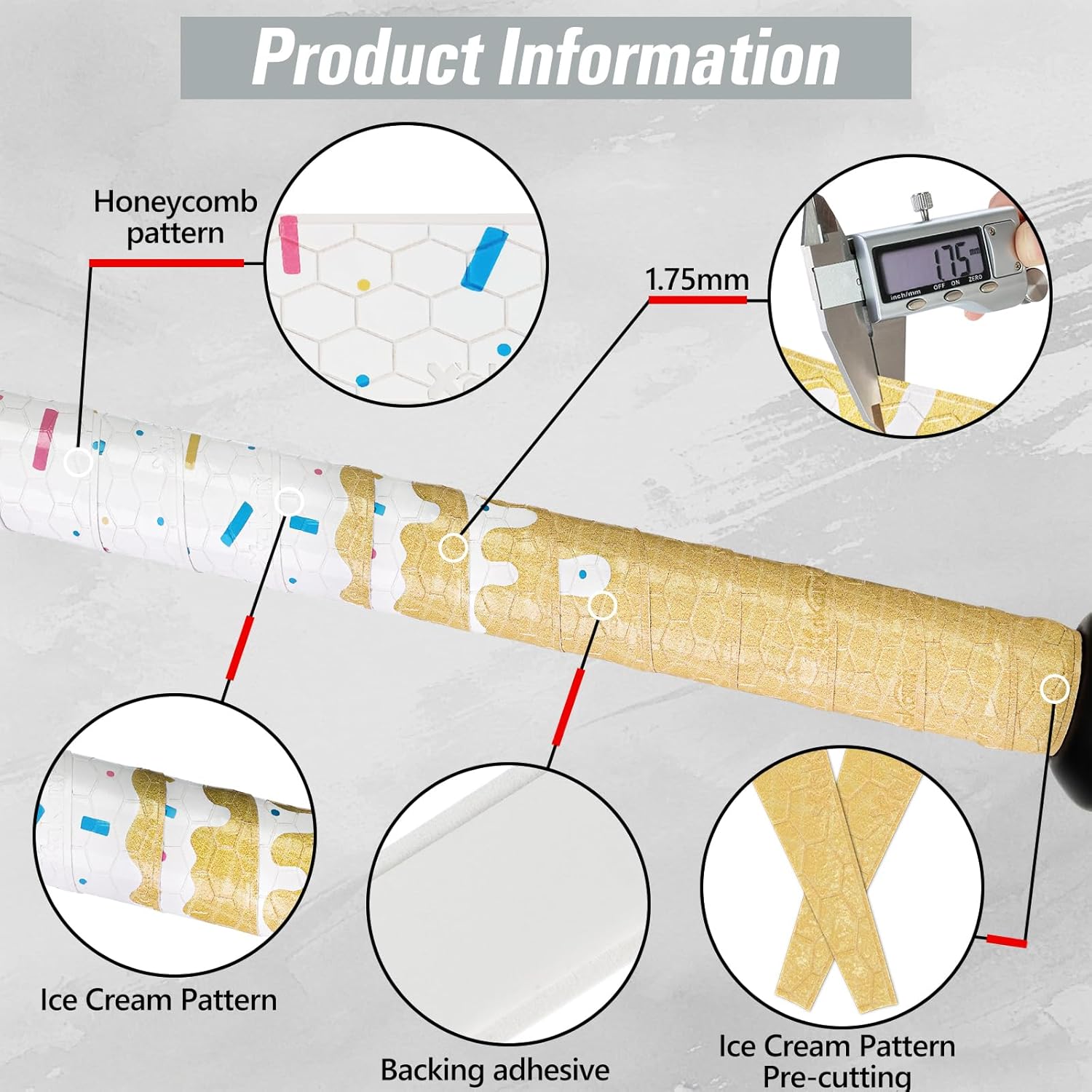 Skiennix Ice Cream Drip Baseball Bat Grip Tape - Non-Slip, Sweat Absorbent, 2/4 Pack, 0.5mm/1.1mm/1.75mm