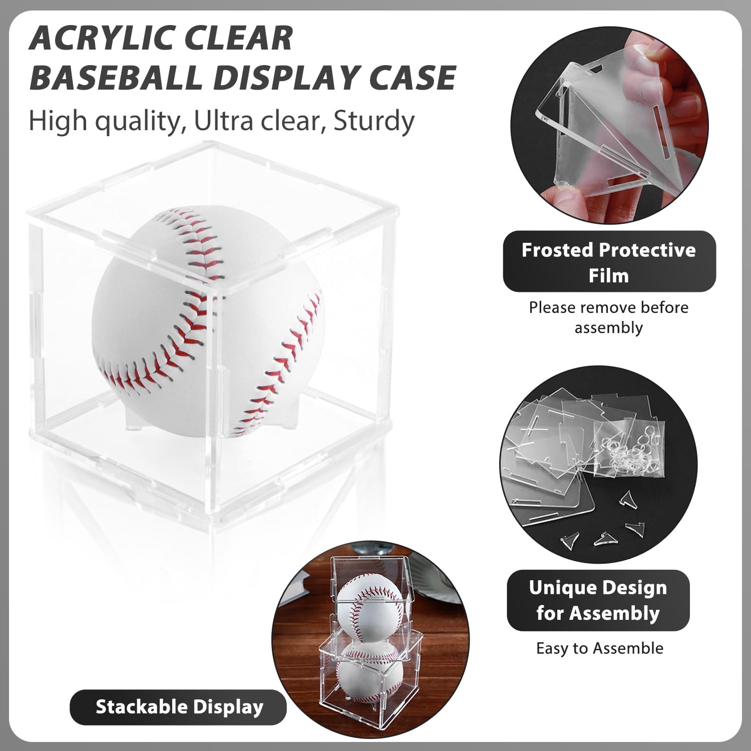 Skiennix Baseball Display Case - 12 Pack UV-Blocking Acrylic Holder for Signed Baseballs | 3.2 Inch Cube