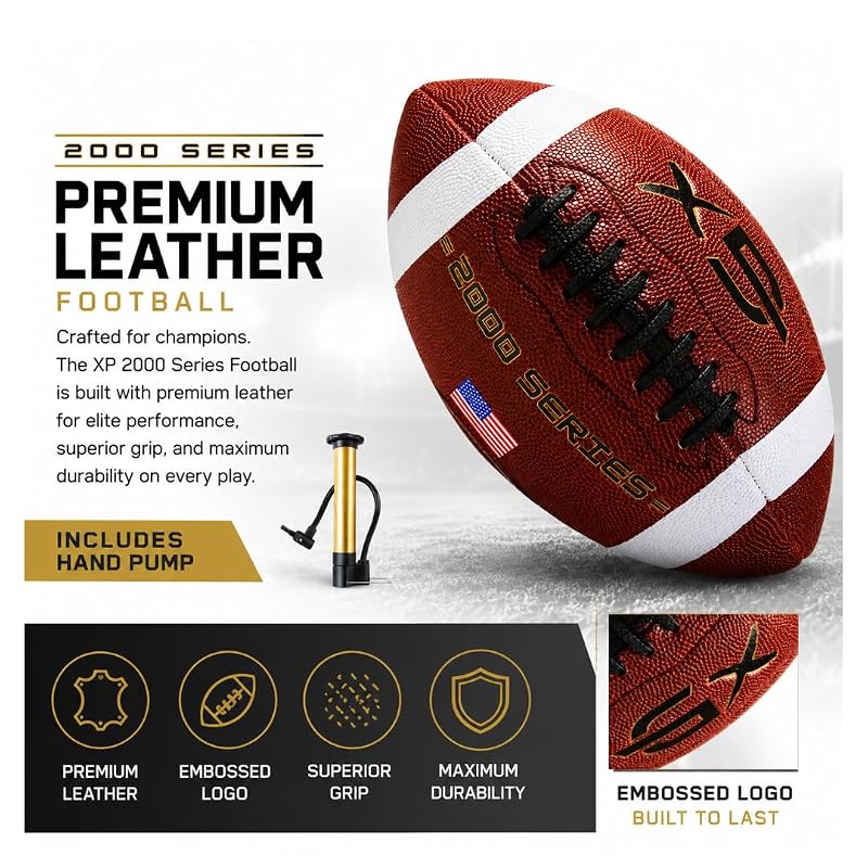 Official Size 9 Football — GX 2000 Series Premium Leather, Includes Ball Pump