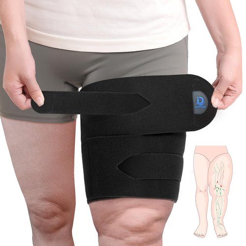 iDonua® Swollen Thigh Compression Wrap Brace for Lymphedema Reduction - with Adjustable 4 Cross Straps‌ (Short-L)