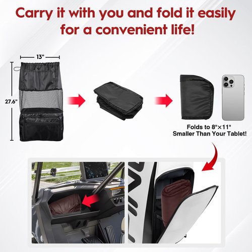 T TGBROS Universal Golf Push Cart Accessories - Expandable Mesh Storage Bag with Zippered Pockets, Backside Extension Net Organizer for Push-Pull Golf Carts (Black)