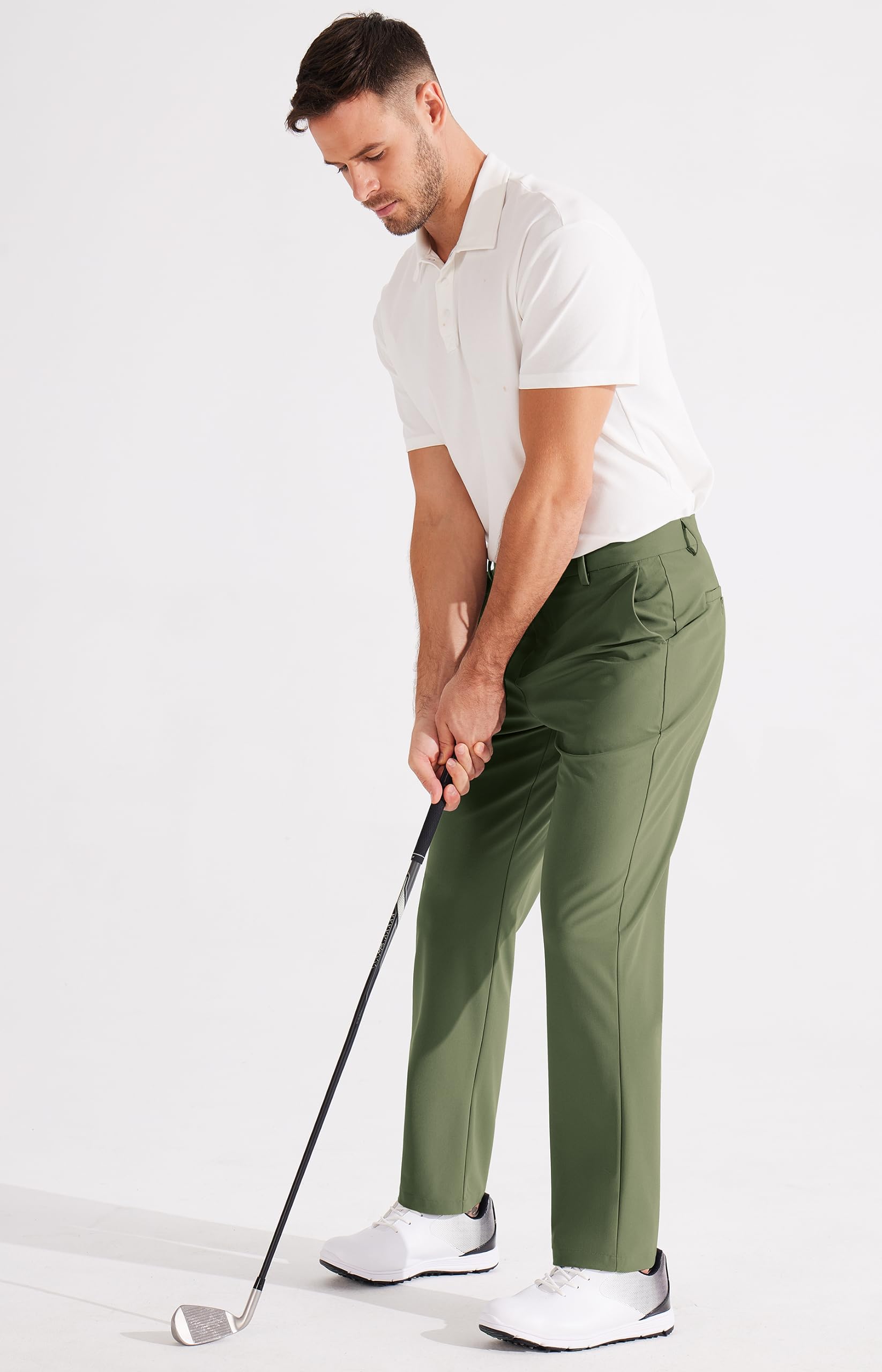 Libin Mens Golf Pants Stretch Work Dress Pants 29" Lightweight Business Casual Pants for Men Classic Fit Comfy Trousers Office Lounge with Pockets, Army Green, 32W x 29L