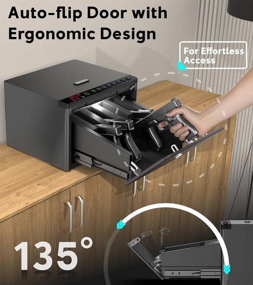 Biometric Gun Safe for Pistols - Secure Sliding Fingerprint Safe with LCD Display | Holds Multiple Handguns