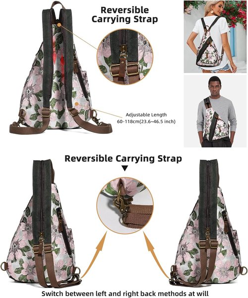KL928 Canvas Sling Bag - Stylish Crossbody Backpack for Men & Women | Embroidered Pink Design