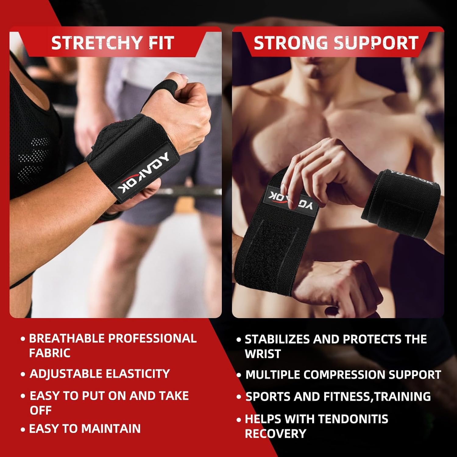 Skiennix Wrist Wraps - Adjustable Weightlifting Straps with Thumb Loops | Black Gym Support for Men & Women