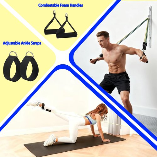 Resistance Band Wall Mount System - Heavy Duty Wall Anchor for Resistance Bands, Workout Wall Anchor with Aluminium Bracket for Home Gym Cable Machine & Fitness (with2Rails and Green Resistance Band)
