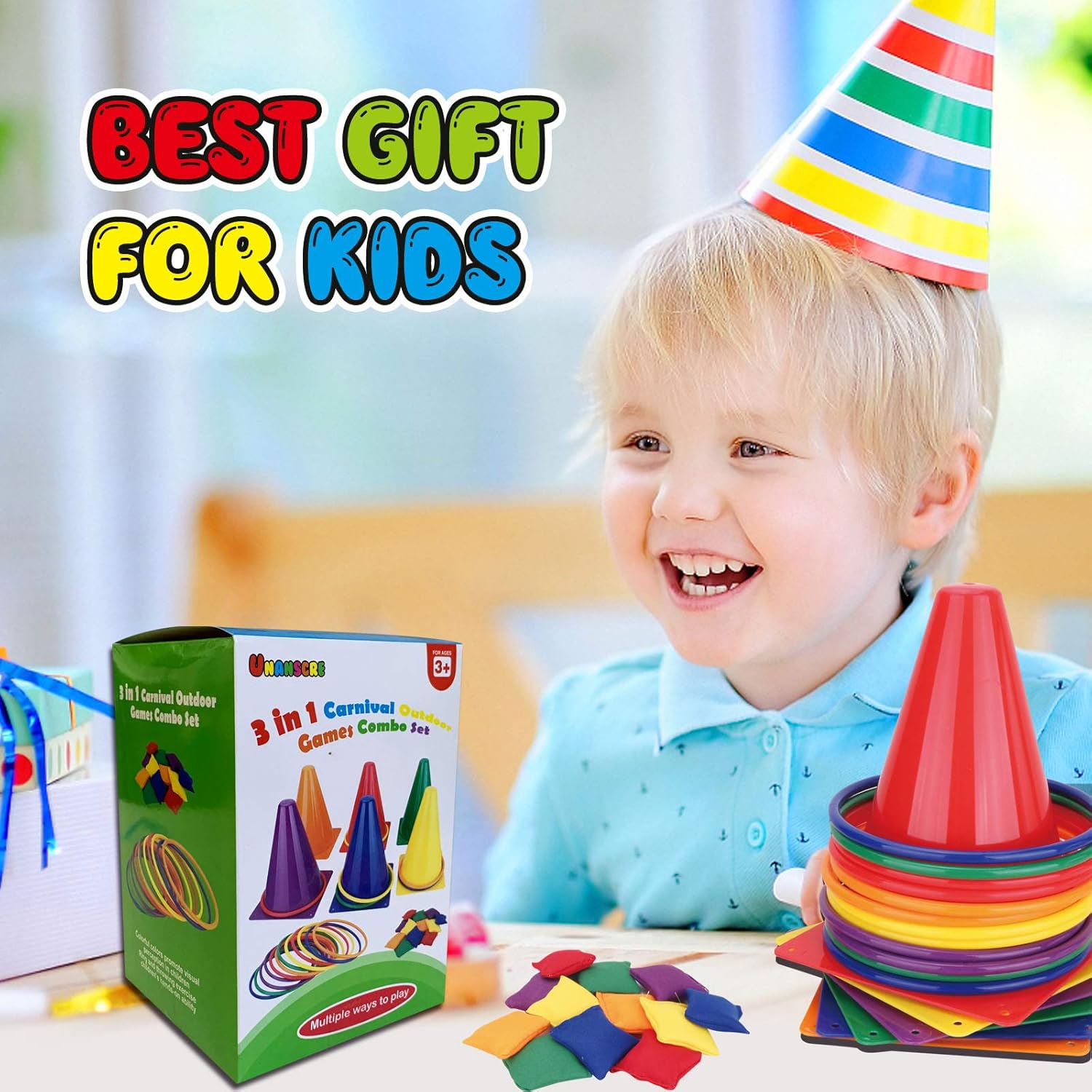 Unanscre 31PCS Carnival Outdoor Games Combo Set - Fun Soft Plastic Cones, Bean Bags & Ring Toss for Kids' Birthdays & Holidays