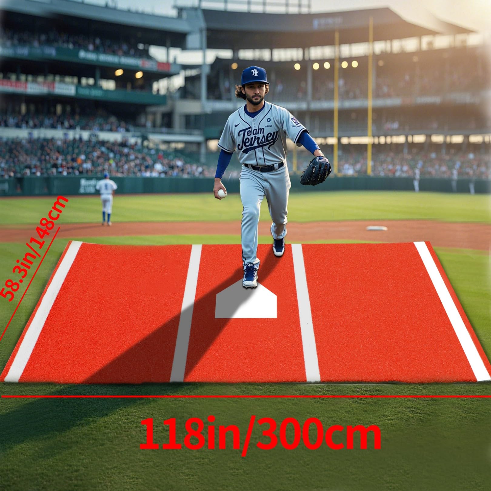 Qryovsa Thickened Baseball Hitting Mat 10ft x 5ft Home Plate Batters Box Turf Mat,0.4in Thick Waterproof Indoor/Outdoor Batting Cage Mat for Softball Pitching Mound, with Portable Carry Bag