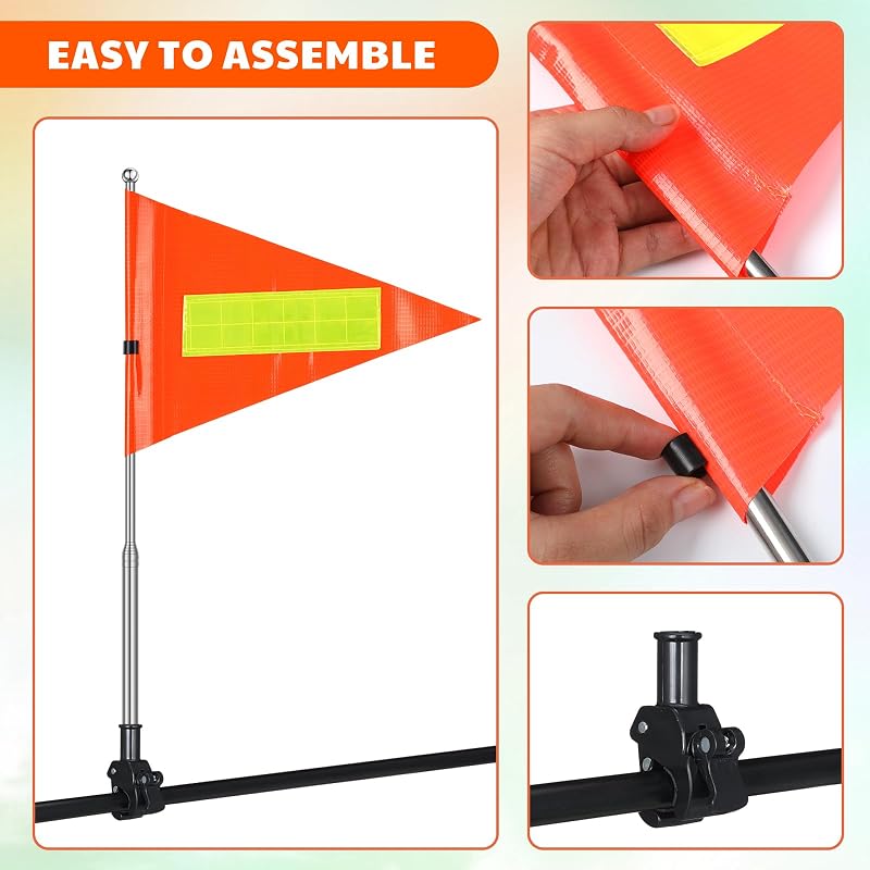 Hicarer 2 Set Golf Cart Safety Flag Poles - 11in Reflective Orange Flags | Variation: Classic