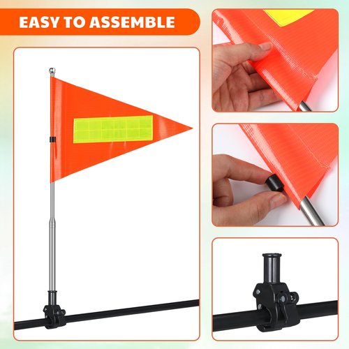 Hicarer 2 Set Reflective Golf Cart Flag Pole Kit Golf Cart Flag Holder Accessories Orange Safety Mount with Reflective Stripe Adjustable Height Flagpole Wheelchairs(Classic)