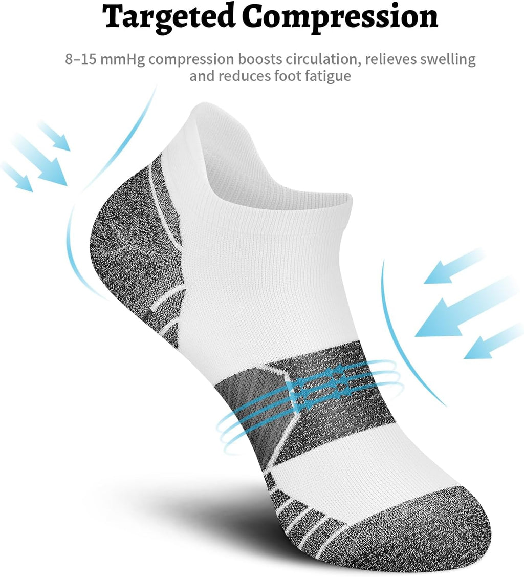 PAPLUS Compression Running Socks - 6 Pairs of Ankle Athletic Socks with Arch Support