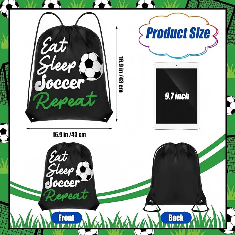 12 Soccer Water Bottles & 12 Drawstring Bags Set - 24 oz Sports Bottle with 13x17 in Bag - Leaks-Proof, Ideal for Soccer Events