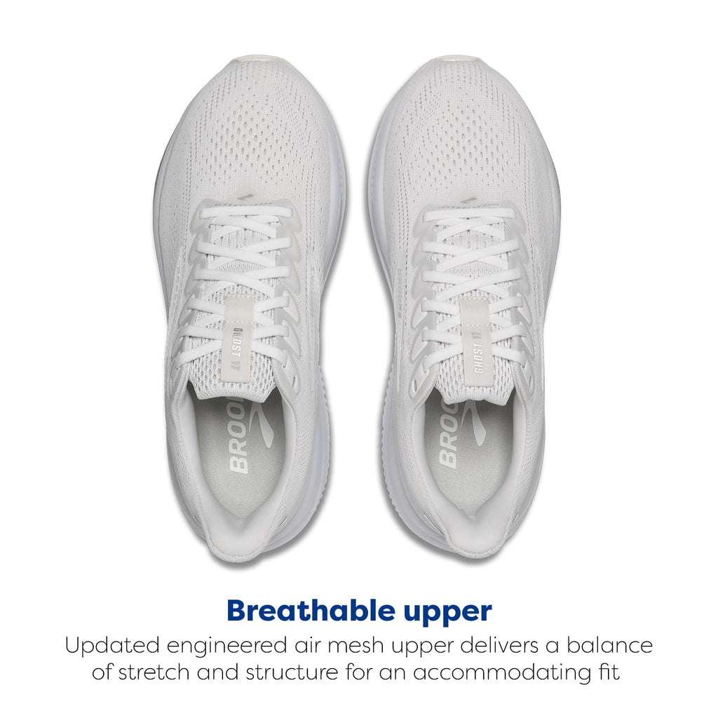 Brooks Women’s Ghost 17 Neutral Running Shoe - White/White/Grey - 5.5 Medium