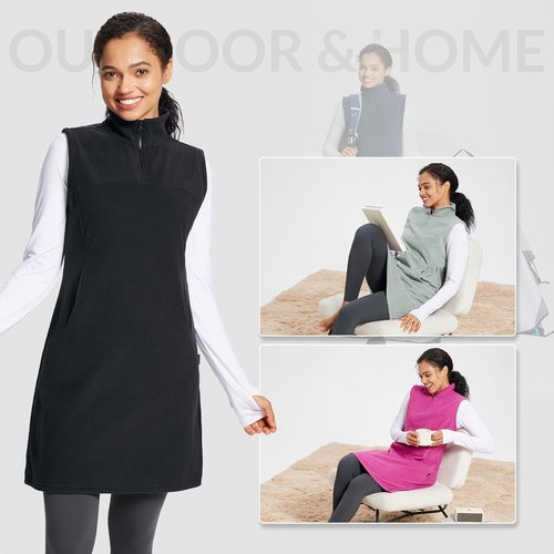 Baleaf Women's Fleece Dress | Warm Thermal Quarter Zip Pullover Tunic with Pocket - Perfect for Winter Travel