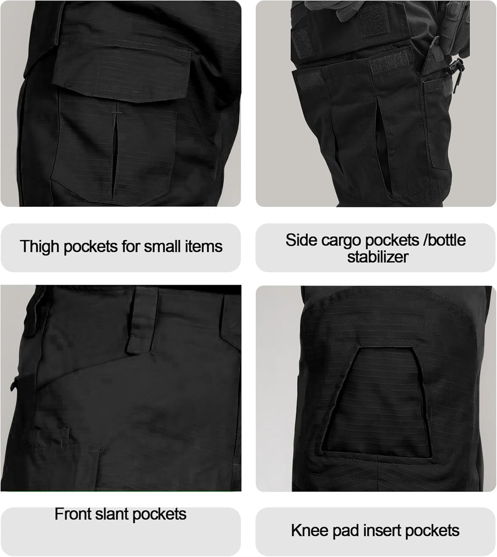 Skiennix Men's Tactical Pants - Waterproof Camo Cargo Design with Knee Pads & 10 Pockets