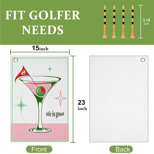 Swooflia Golf Towel with Clip for Golf Club Bags for Men Women Golfers Accessories, Elegant Unique Good Life Microfiber Large Golfing Rag with 4 PCS Golf Tees