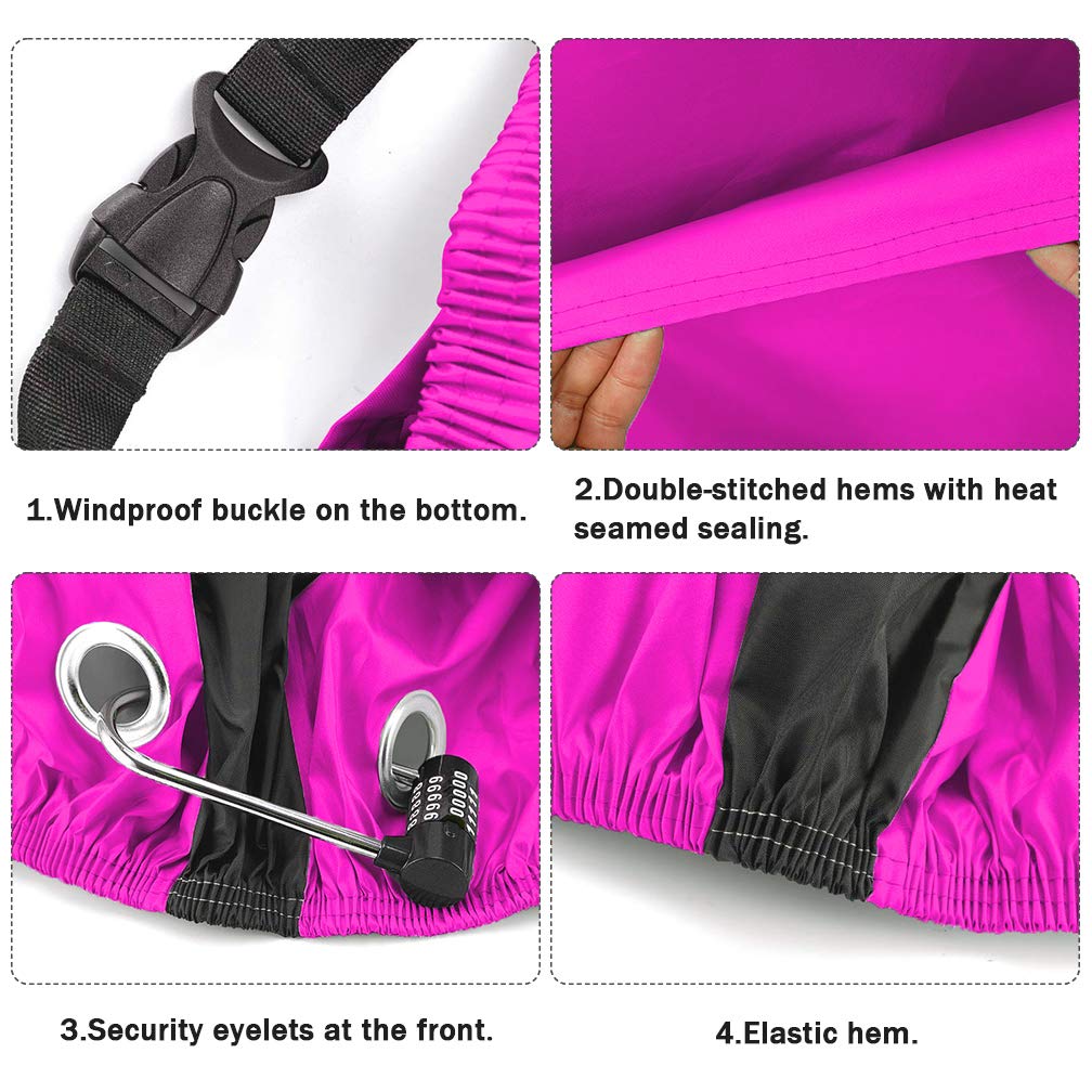 Roctee Bicycle Cover Waterproof Wind Rain Snow Proof Outdoor Mountain Bike Road Travel Bike Cycle Covers With Storage Bag, 78.7''(L) * 27.6''(W) * 43.3''(H) For XL Size (Black & Rose)