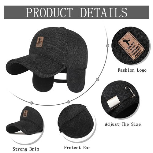Yooooomi 2 Pack Winter for Men Outdoor Hat,Adjustable Warm Baseball Cap Hats Dad Caps (US, Alpha, One Size, Black+Brown)