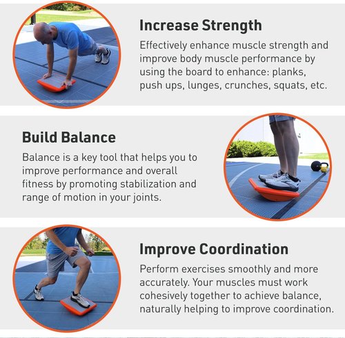 Body Sport Rocker Board - Lightweight Non-Skid Wobble Board for Balance Training & Therapy | 400 lb Capacity