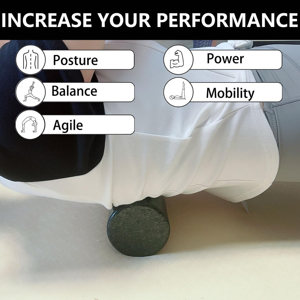 Skiennix Travel Size Back Roller - High Density Foam for Stretching & Muscle Recovery | 12" X 4" (Black)