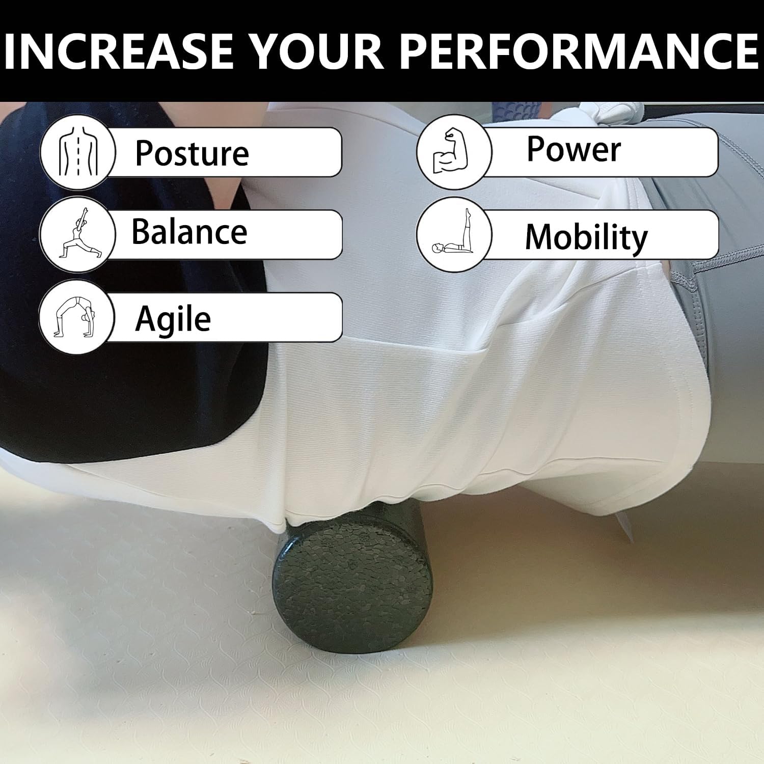 Skiennix Travel Size Back Roller - High Density Foam for Stretching & Muscle Recovery | 12" X 4" (Black)
