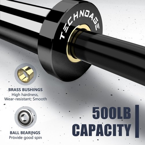 TECHNOAGE Olympic EZ Curl Bar, 47" EZ Barbell for Biceps & Triceps Workout, 20LB Solid Steel Curl Bar with Smooth Bearing Sleeves for 2-Inch Weight Plates,500LB Capacity Weight Lifting Bar for Home Gym Strength Training, Black