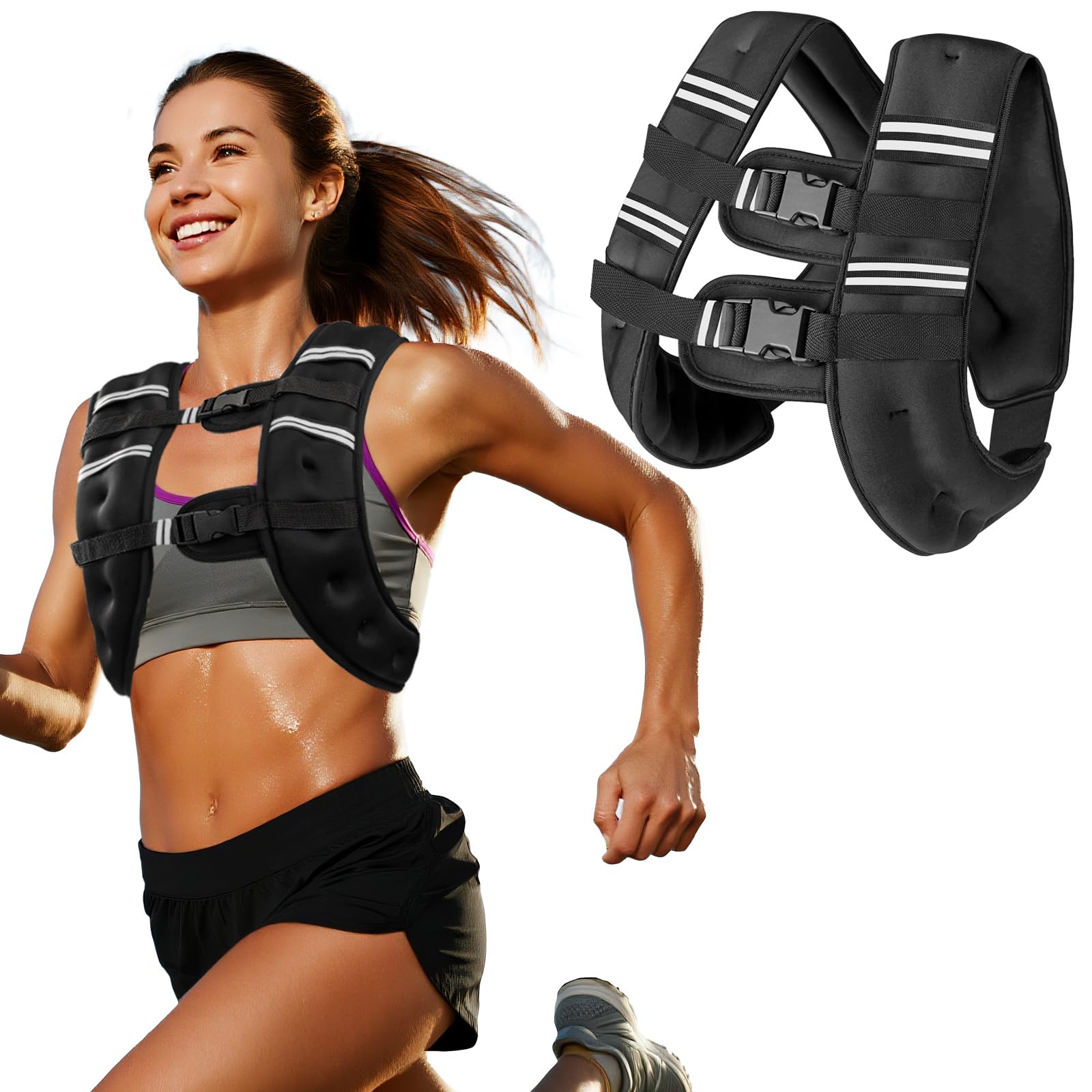 Zikopomi Weighted Vest with Two Adjustment Straps for Men Women, 8lbs/12lbs/16lbs/20lbs Weight Vest with Reflective Stripes for Workout, Strength Training, Running, Fitness, Muscle Building, Weight Loss+1