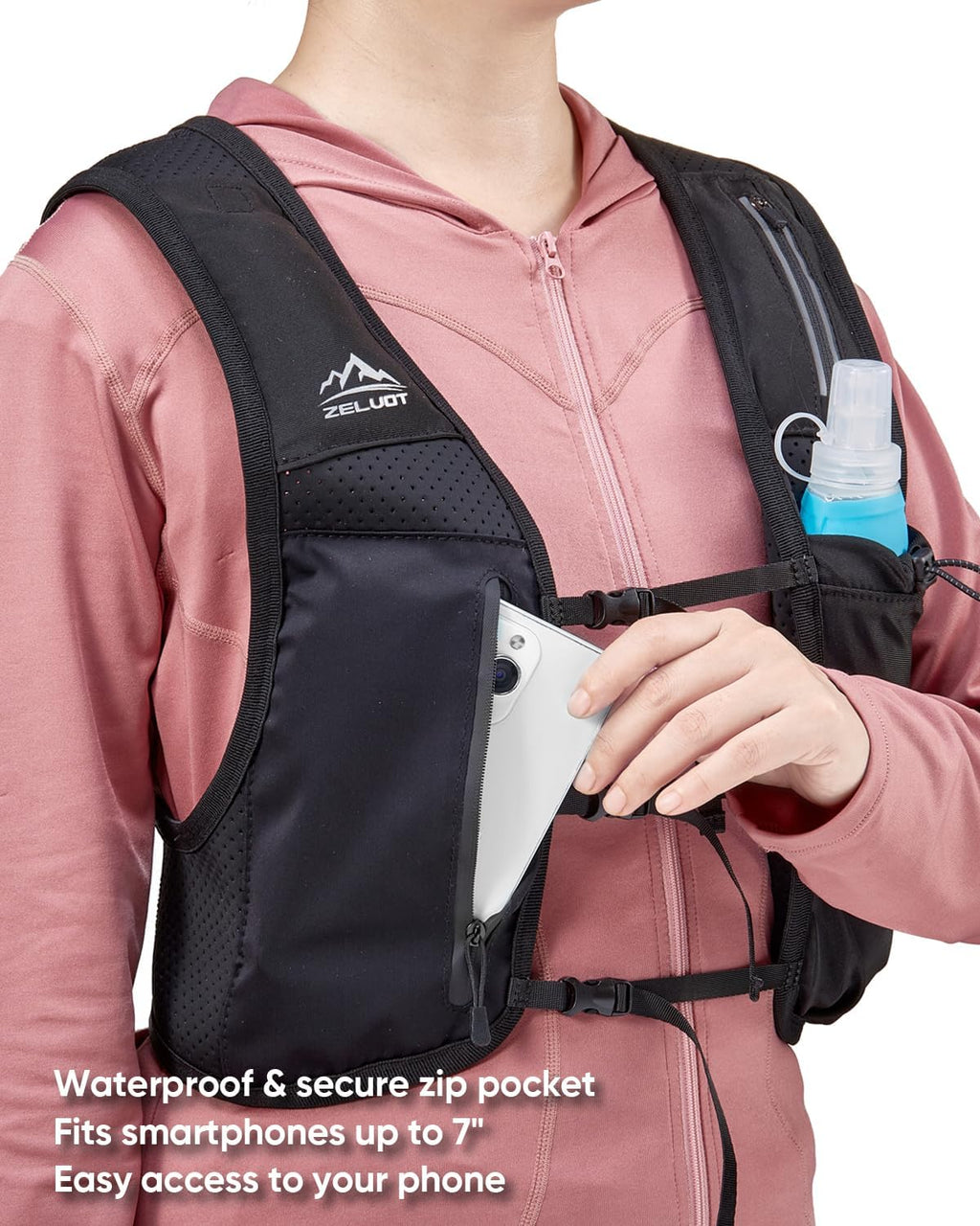 Skiennix Running Vest - Adjustable Hydration Backpack with 500ml Flask & Phone Holder | Lightweight & Reflective