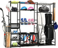 Skiennix Large Garage Sports Equipment Organizer - Upgraded Rack with Holder & Hooks for Balls | Indoor/Outdoor Basketball Storage
