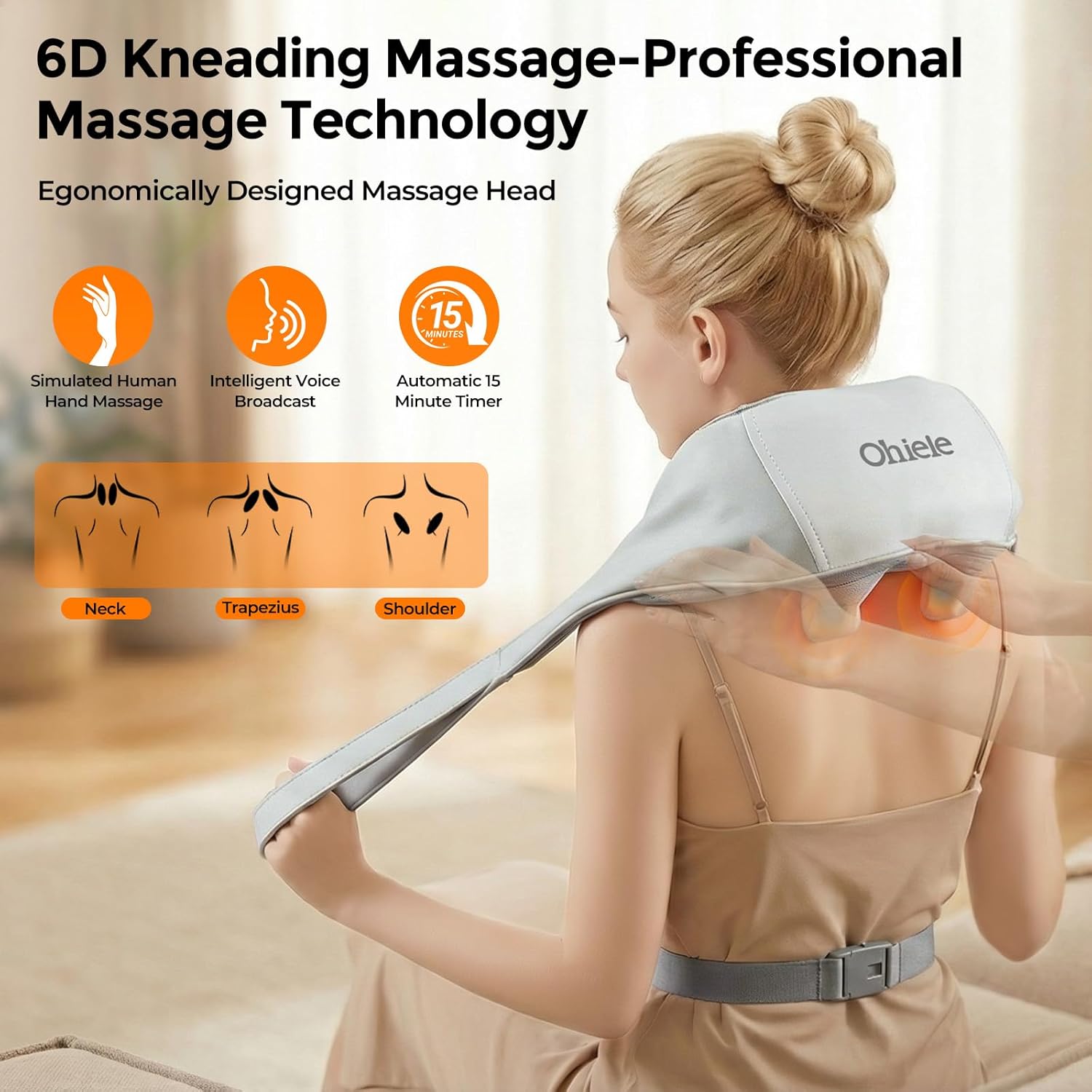 Skiennix Neck Massager - Shiatsu Heat Therapy for Pain Relief | Portable 6D Deep Tissue Massager (Gray)