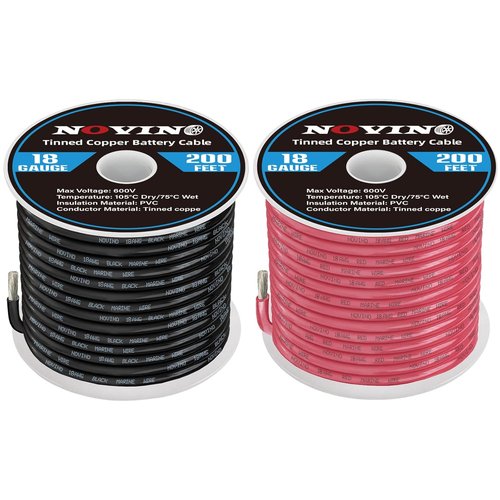 Marine Wire 18 Gauge - 200FT Red & Black Tinned Copper Boat Cable for Automotive & Outdoor Use