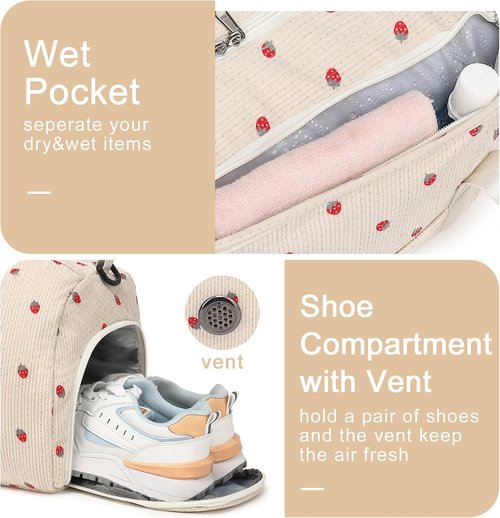 BLUBOON Duffle Bag - Cute Girls' Gym Bag with Shoe Compartment & Waterproof Wet Separation - Ideal for Travel