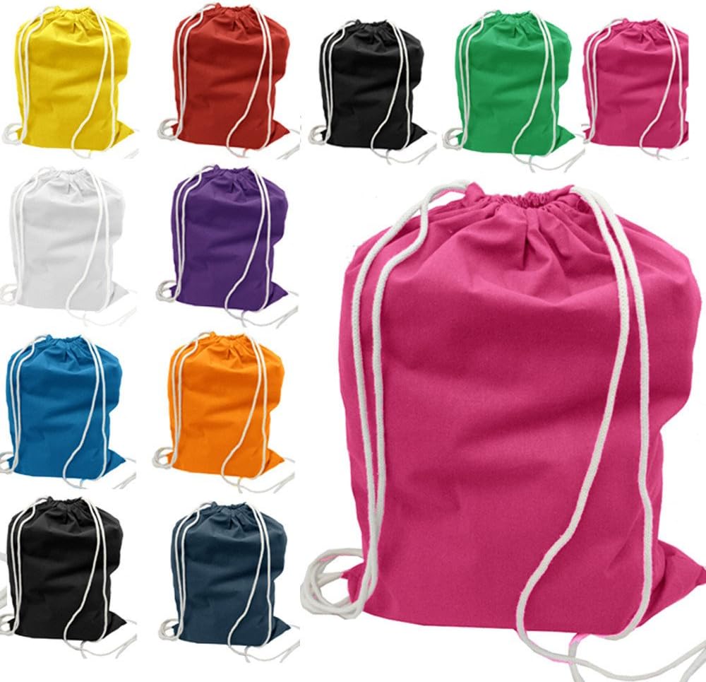 ToteBagFactory Cotton Canvas Drawstring Backpacks - 6-Pack, Reusable, Blank, 14" W x 18" H