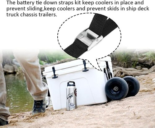 **Battery Tie Down Strap by [Brand Name] - Heavy Duty Hold-Down with Stainless Steel Cam Buckle & Deck Loop Mounts**