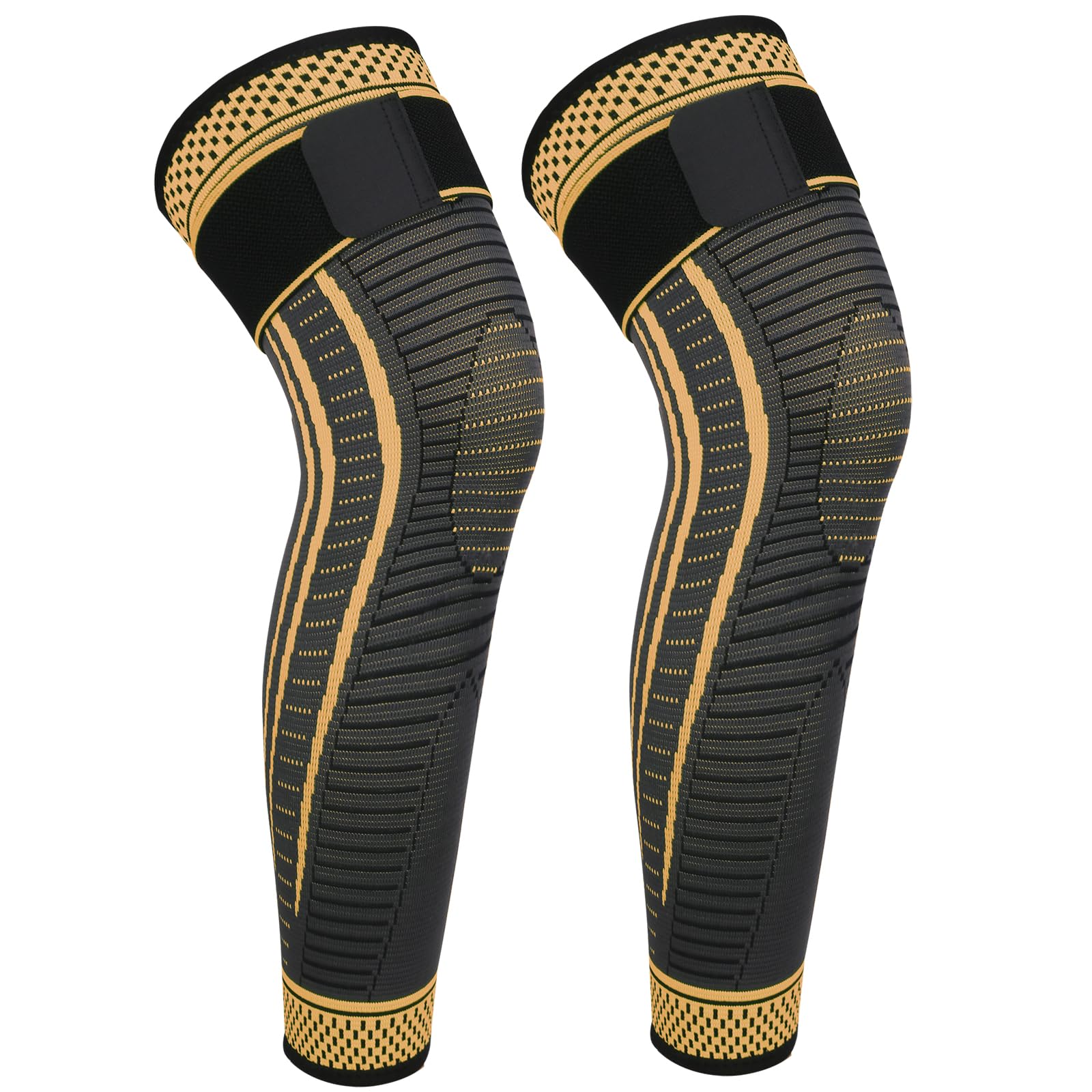 Ruilaibao Long Copper Knee Braces for Women and Men Full Leg Compression Sleeves Anti Sliping Ventilation Long Knee Support with Wraps for ACJ, PCL, Meniscus Tear, Arthritis (Copper, Medium)