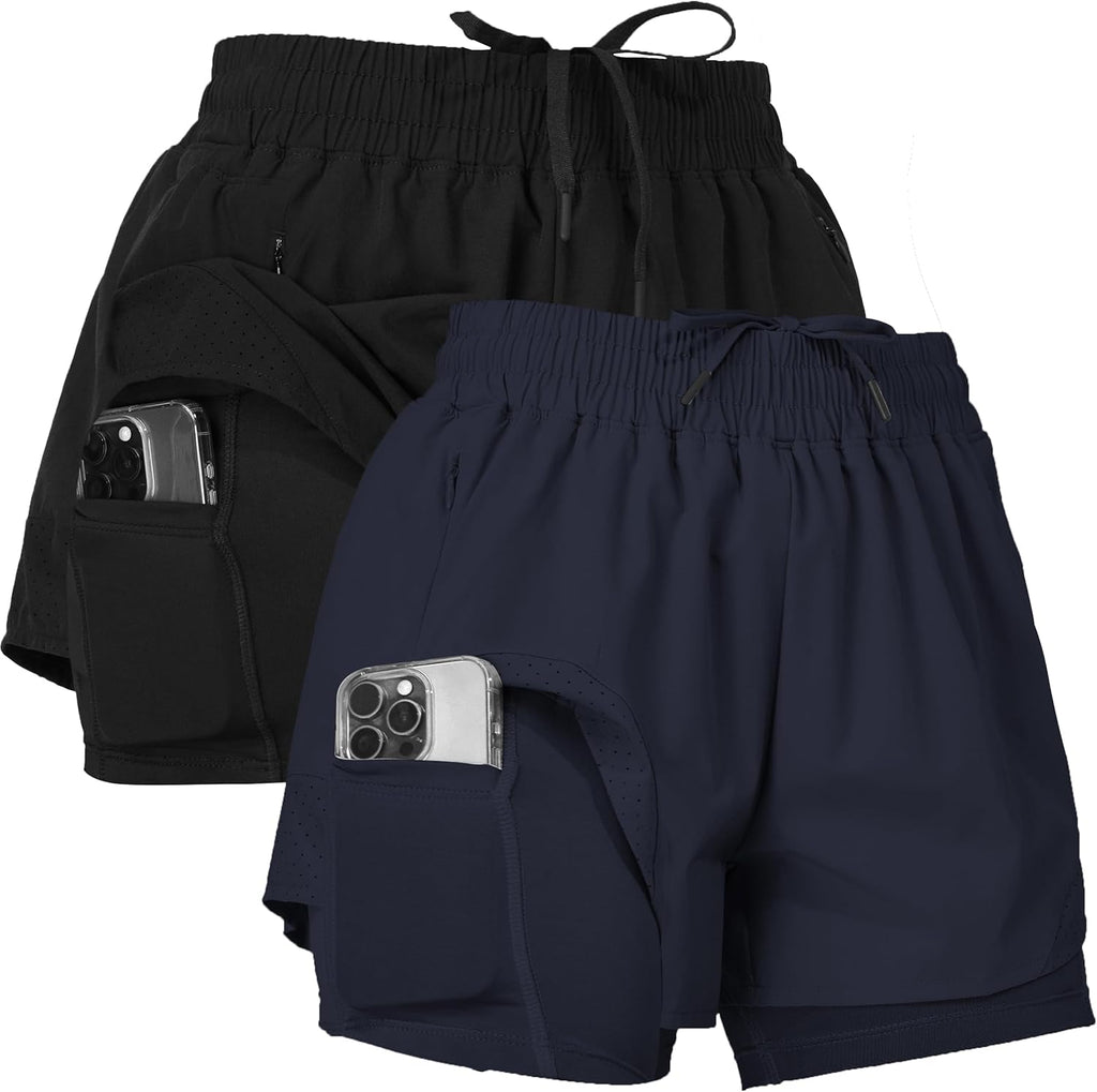 Skiennix Ultra Performance Women's Running Gym Shorts - Compression Workout Shorts, Pack of 2