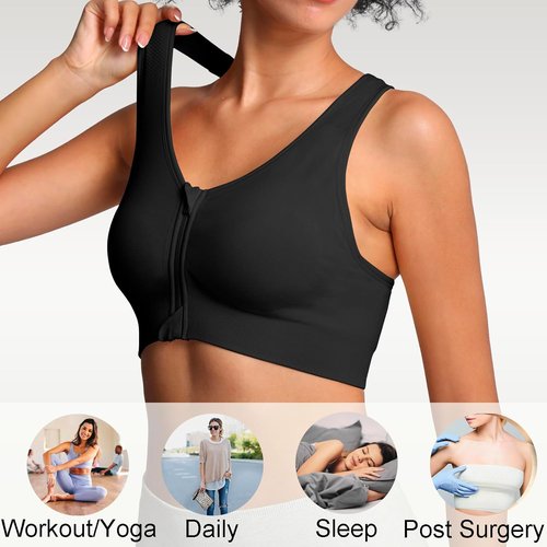 Lemef Front Closure Sports Bra - Wirefree Compression Design for Post-Surgery Comfort | Racerback Style