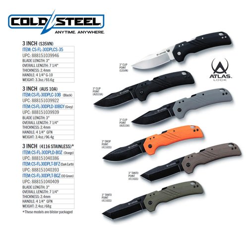 Cold Steel CS-FL-30DPLT-BGZ: 3" Engage 4116Ss / 3" Tanto Point Blade / 2.4Mm Thick, OD Green