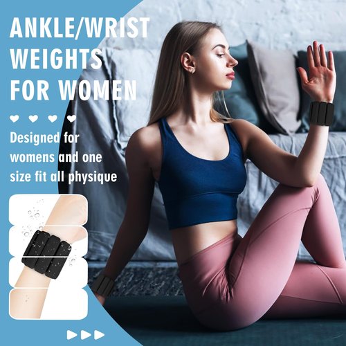 Wrist Weights, 2Pack Adjustable Wearable Wrist Ankle Weights for Women/Men, Silicone Wrist Bangles for Walking, Yoga, Pilates, and Gym, Arm & Leg Workout, 2lb (Black)