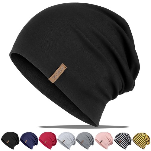 Slouchy Beanie for Women Cotton Beanies Hats Men Lightweight Soft Chemo Headwear Warm Skull Cap for All Seasons Black