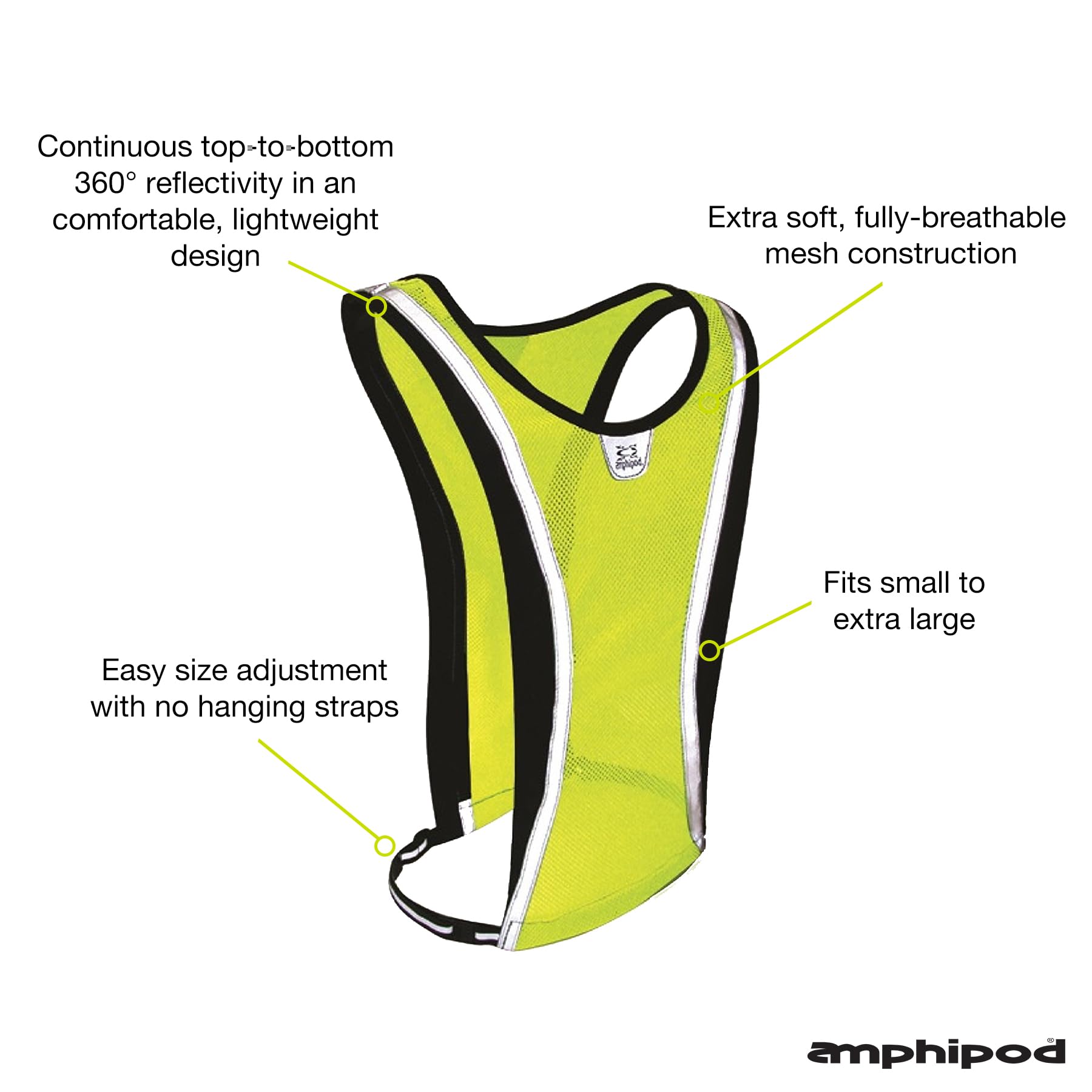 Amphipod Luminous-Lite Reflective Vest for Running, Cycling & Walking, High-Visibility Safety Vest for Low-Light Conditions for Men & Women - Yellow - OSFM