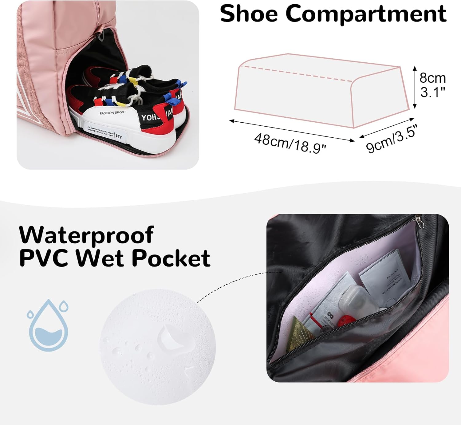 Skiennix Pink Gym Bag - 30L Duffle with Wet Pocket & Shoe Compartment | Ideal for Travel & Sports