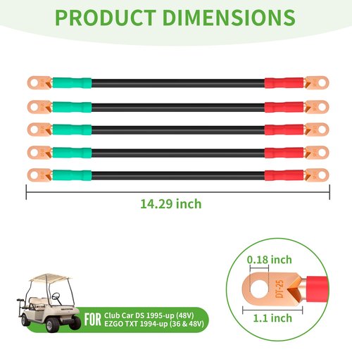10L0L 3 Awg Golf Cart Heavy Duty Battery Cables for 48 Volt Club Car DS & Precedent 1994 Up, 5 PCS Pure Copper Golf Battery Wiring Cables (Set of 5)