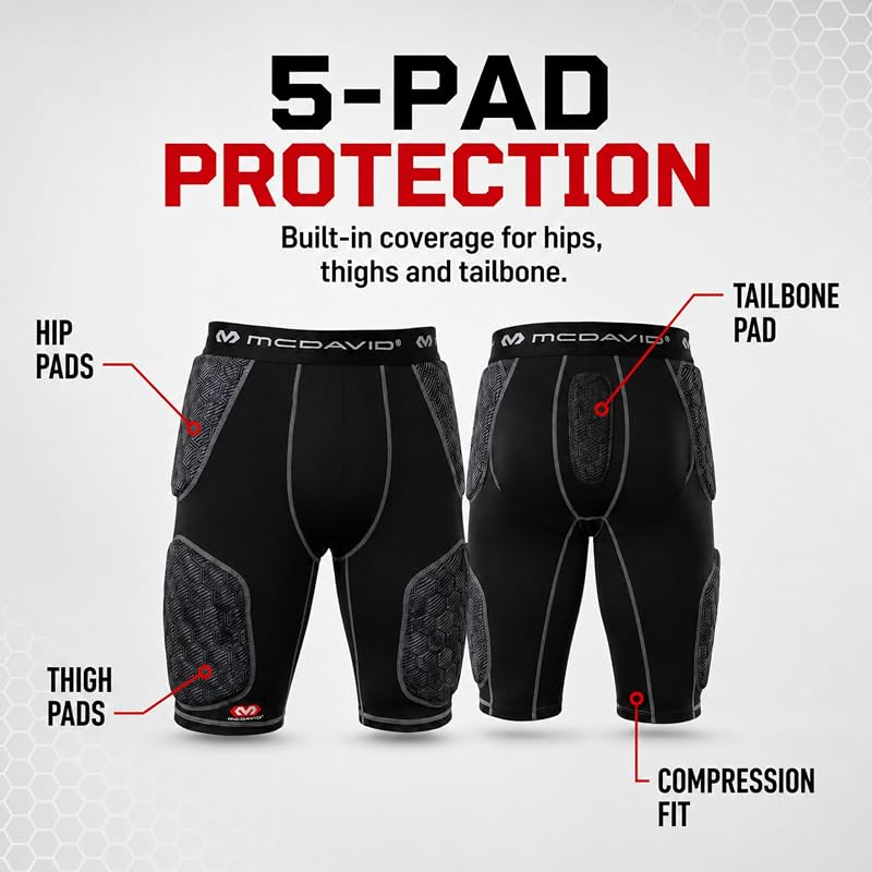 McDavid MD21800 Football Girdle with 5-Pad Protection, Black XX-Large