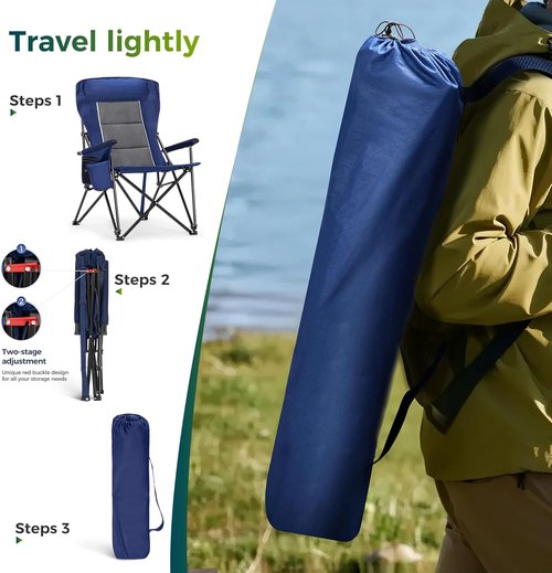 ALPHA CAMP Oversized Folding Camping Chair - Heavy Duty High Backrest Supports 500 LBS | Portable with Cup Holders & Large Side Pocket