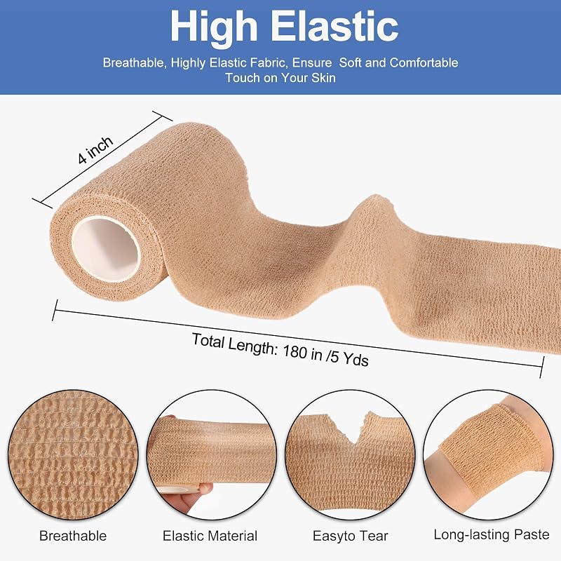4 Inch Self-Adhesive Bandage Wrap 5 Yard Cohesive Medical Tape - 24 Pack Brown (Variation: Brown+4 Inch)