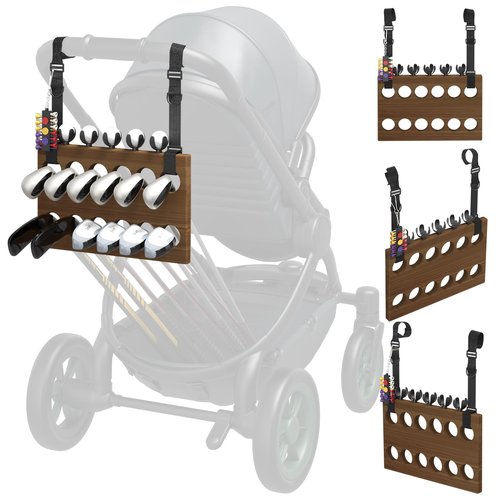 JOXPRING Golf Stroller Attachment – Universal Golf Club Holder for Strollers, Acacia Wood, 12 Slots, 5 Ball Holders & Removable Tee Case – Portable, Easy Setup, Gift for Golf-Loving Parents